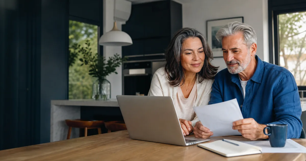 A couple reviewing their financial plans together at home